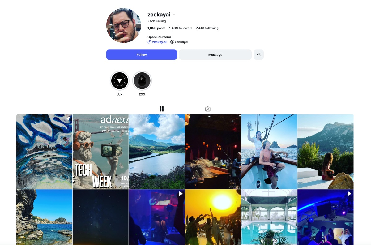 Instagram profile screenshot reportedly associated with Zach Kelling